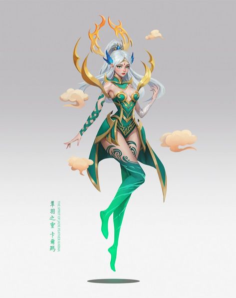 ArtStation - League Of Legends Chinese skin design【The Spirit of Jade Feather Karma】 League Of Legends Oc, League Of Legends Heroes, Dnd Concept, Fantasy Classes, The Legend Of Heroes, Skin Design, Splash Art, Lol League Of Legends, Vector Artwork