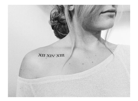 Roman numeral tattoo- GG and GP's Wedding date under the collar bone Flying Bird Tattoo, Roman Numeral Tattoos, Flying Tattoo, Birthday Tattoo, Date Tattoos, Bone Tattoos, Collar Bone Tattoo, Collar Bone, Music Tattoos