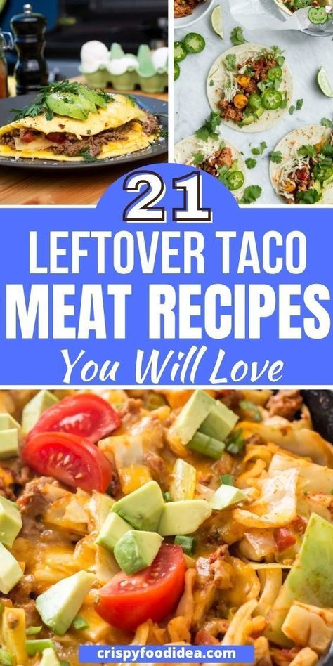 If you are looking for some taco recipes to change your mood and week, these amazing leftover taco meat recipes are best for lunch or dinner for your whole family. Or if you have some taco meat in your pantry, kitchen, or freezer, you can make these healthy and delicious recipes in your morning or meal prep. These recipes are ready in just 30 minutes or less. #taco #leftover Leftover Taco Meat Recipes, Recipes For Meal Prep, Leftover Taco Meat, Healthy Tacos Salad, Taco Meat Recipes, Change Your Mood, Healthy Meat Recipes, Pantry Kitchen, Easy Meat Recipes