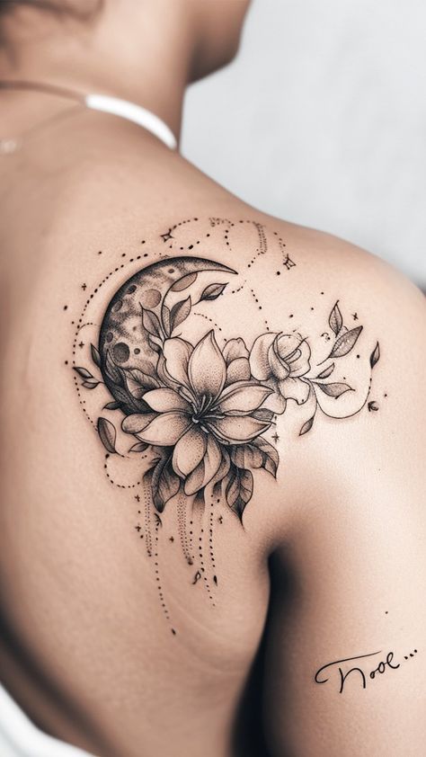 Tattoo Cover Up Ideas Back, Moon Tattoos For Women, Sister Tats, Flower Cover Up Tattoos, Women's Tattoos, Neat Tattoos, Feminine Tattoo Sleeves, Ankle Tattoos For Women, Moon Tattoos