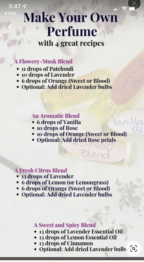 Diy Parfum Spray, Lavender Perfume Diy, Essential Oil Perfume Recipes Spray, Diy Perfume Essential Oils, Essential Oil Body Spray Recipes, Essential Oil Perfume Recipes, Perfume Oil Recipes, Make Your Own Perfume, Essential Oil Perfume Blends