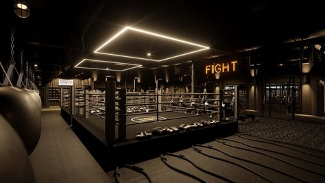 Modern Boxing Gym, Boxing Interior Design, Luxury Boxing Gym, Home Boxing Gym, Boxing Gym Design, Boxing Studio, Box Sport, Gym Architecture, Gym Design Interior