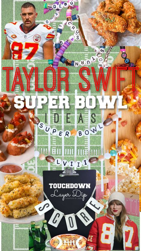 Taylor Swift Super Bowl Party Ideas. Elevate your Super Bowl party with Taylor Swift-themed recipes and decor, from savory bites like 'You Belong with Meats Charcuterie Board' to crafty 'DIY Friendship Bracelet Garlands. Super Bowl Printables, Baked Artichoke Dip, Super Bowl Party Ideas, Super Bowl Menu, Super Bowl Decorations, Super Bowl Recipes, Layered Bean Dip, Themed Recipes, Cracker Toppings