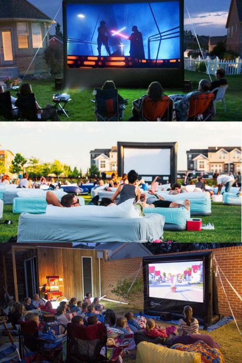 Get creative this summer and host a movie night for your friends and family! Get your popcorns ready because this inflatable movie theatre screen will blow your guests away (pun intended). Projector Movie, Pool Fun, Outdoor Projector, Backyard Movie, Movie Theatre, Movie Screen, Outdoor Movie, Outdoor Backyard, Cool Pools