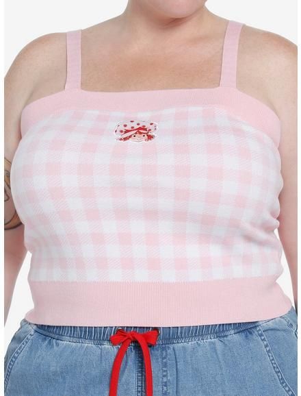 Strawberry Shortcake Gingham Girls Knit Tank Top Plus Size, Pink Strawberry Shortcake, Polo Shirt Girl, Gingham Top, Tall Hoodies, Badass Style, Plus Size Swim, Strappy Tank Tops, Girls Cardigan, Gingham Tops