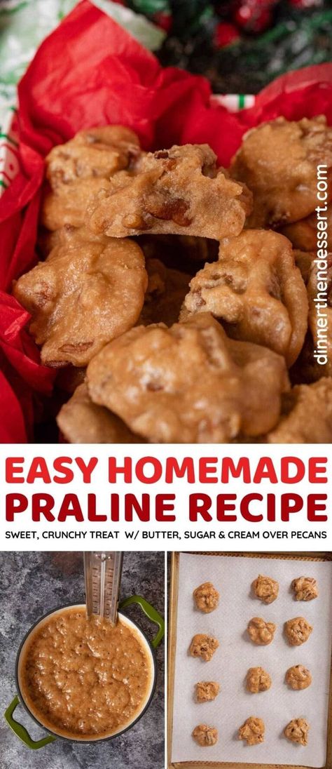 Pralines are an easy, but delicious treat made with butter, sugar, cream, toasted pecans, and vanilla. They're sweet, crunchy, candy-coated perfection! These caramelizes nuts are the perfect Christmas treat! Praline Recipe Easy, Pralines Recipe Evaporated Milk, Best Pecan Praline Recipe, Easy Pralines, Creamy Pralines Recipe, Microwave Pralines Recipe, Praline Pecans Recipe, Toffee Bites, Praline Candy