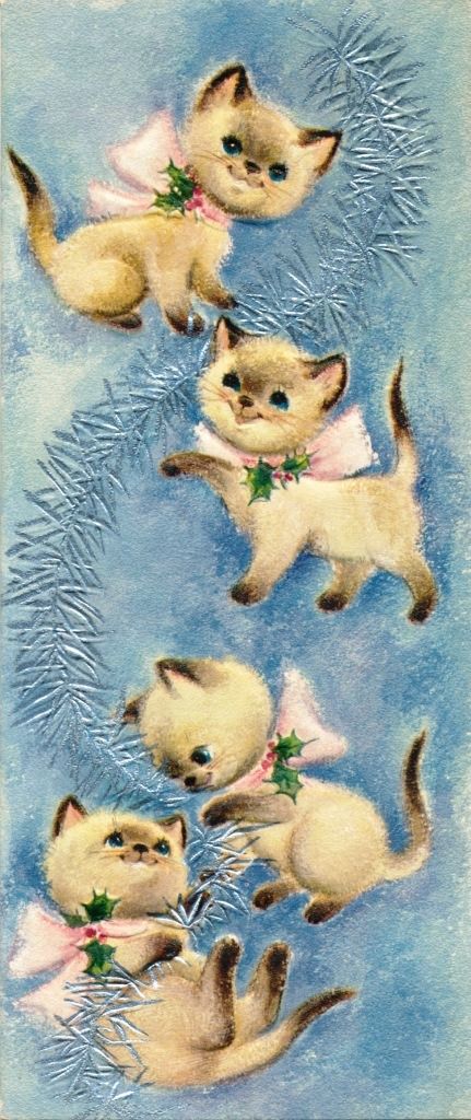 Siamese Kitty, Vintage Holiday Cards, Vintage Christmas Images, Ideas Vintage, Old Christmas, Cat Cards, Christmas Past, Christmas Cat, Cats Illustration