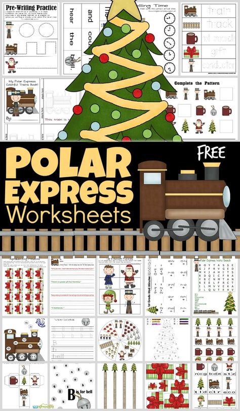 Polar Express Activities Preschool, Polar Express Worksheets, Polar Express Crafts, Free Printable Christmas Worksheets, Polar Express Activities, Polar Express Christmas Party, Polar Express Tickets, Polar Express Theme, Polar Express Movie