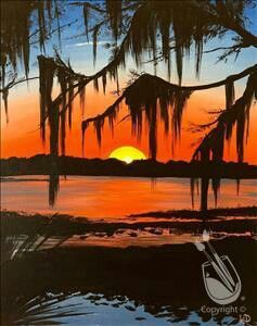 . Louisiana Painting, Swamp Scene, Paint And Drink, Painting With A Twist, River Sunset, Paint Your Pet, St Augustine Fl, Painting Party, Paint Night