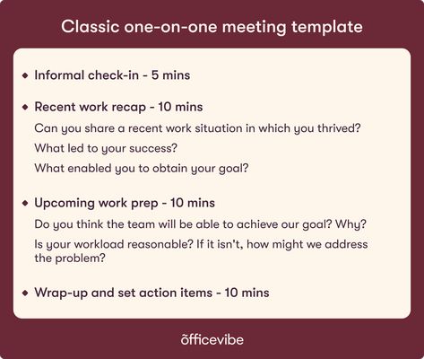 1 On 1 Meeting, One On One Meeting, Team Meeting Agenda, Meeting Template, Staff Meeting, Good Leadership Skills, Meeting Agenda Template, Meeting Agenda, What Was I Thinking