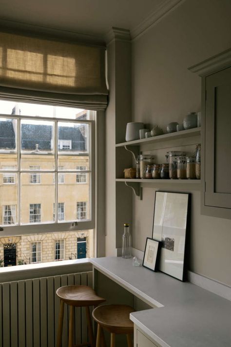 Devol Shaker Kitchen, Greige Kitchen Cabinets, Classic English Kitchen, Shaker Kitchen Design, Greige Kitchen, Cornforth White, Cereal Magazine, Devol Kitchens, Galley Kitchens