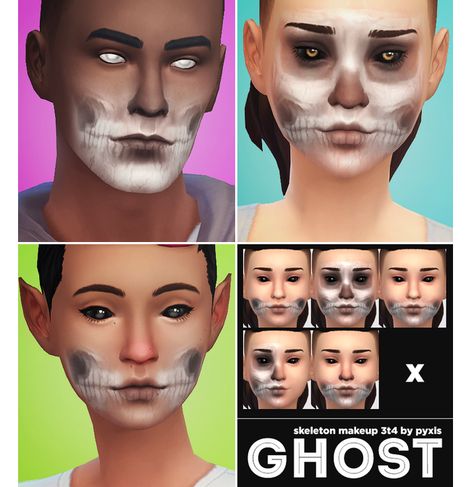 GHOST - SKELETON MAKEUP - PYXIS SIMS Sims 4 Occult Cc, Sims 4 Halloween Cc, Sims 4 Halloween, Around The Sims 4, Sims Pets, Ghost Skeleton, Body Details, Skeleton Makeup, Sims 4 Cc Shoes