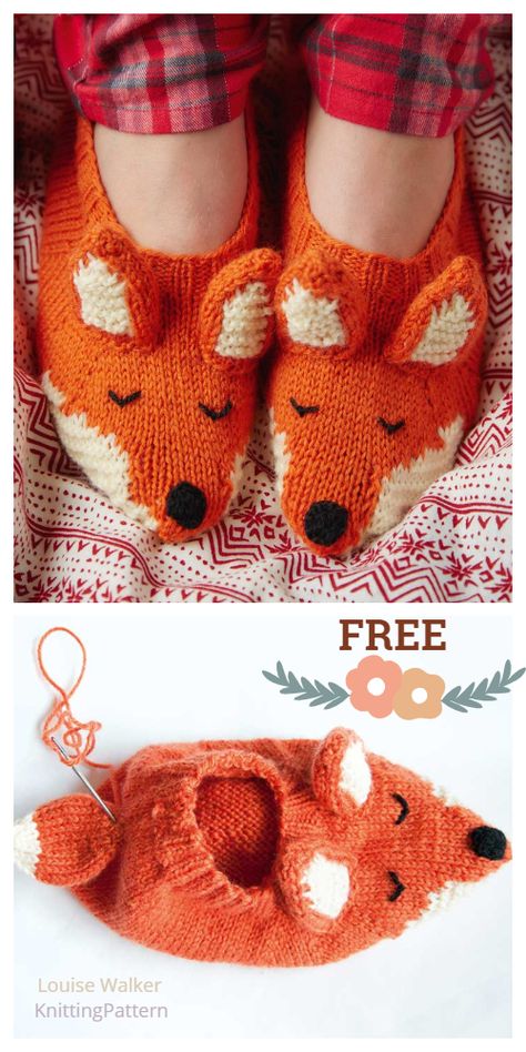 Fox Tunic, Knit Fox, Fox Slippers, Knitted Slippers Pattern, Knitting Pin, Animal Knitting Patterns, Animal Slippers, Sock Knitting Patterns, Slippers Pattern