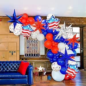 Kozee Red White and Blue Patriotic balloon garland 150pcs with starburst mylar balloons for july 4th independent day Memorial day decorations American Themed Party, Memorial Day Decorations, Independent Day, 21st Birthday Decorations, Independence Day Decoration, Garland Arch, 4th Of July Decorations, Red Balloon, Arch Kit