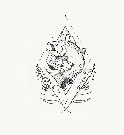 Rafting Tattoo, Fish Pyrography, Salmon Drawing, Salmon Tattoo, Alaska Tattoo, Trout Tattoo, Salmon Art, Nature Tattoo Ideas, Ems Tattoos