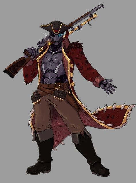 Warforged Pirate Dnd, Dnd Space Character, Warforged Pirate, Spelljammer Character Art, Warforged Gunslinger, Dnd Pirate Character Design, Dnd Spelljammer, Pirate Concept Art, Dnd Warforged