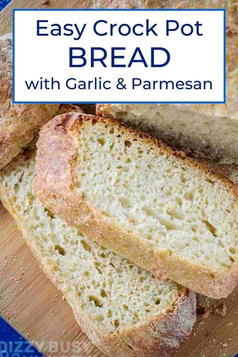 Garlic Parmesan Bread Recipe, No Knead Garlic Bread, Garlic Parmesan Bread, Bread With Garlic, Bread Flour Recipe, Pot Bread, Crock Pot Bread, Slow Cooker Bread, Parmesan Bread