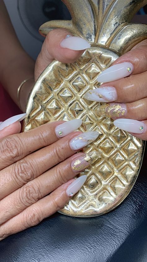 Gold Flakes, Milky White, White Gold, Nails, Gold, White