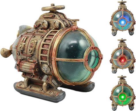 Steampunk Submarine, Nautilus Submarine, Steampunk Airship, Magical Items, Fantasy Figurine, Steampunk Decor, Elegant Vases, Led Color Changing Lights, Japon Illustration