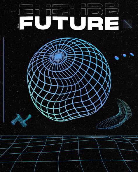 Retro Futuristic design Retrofuturism Design Poster, Graphic Design Retro Futurism, Futuristic Flyer Design, Tech Inspired Graphic Design, Futuristic Instagram Post, Retro Futurism Design Graphic, Scifi Design Graphic, Futuristic Editorial Design, Futurism Poster Design