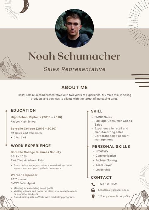 Looking for creative ideas to make your resume stand out? Get inspired by our collection of resume templates. Showcase your skills, experience, accomplishments, and qualifications to get the job you want! Sales Representative Resume, Creative Ideas To Make, Sales Representative, Best Resume, Guided Writing, Team Player, Cv Template, Resume Writing, Resume Design