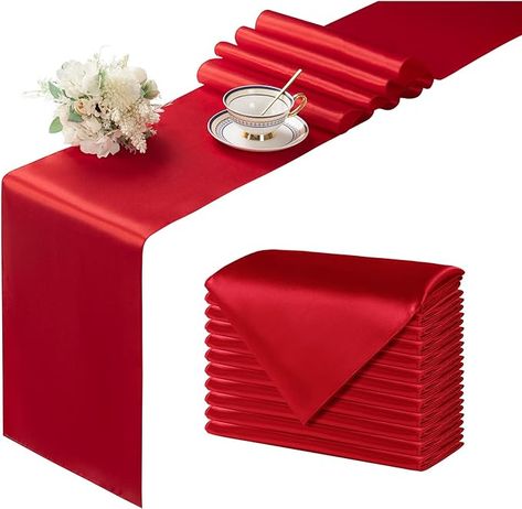 Amazon.com: Manyshofu 24Pcs Satin Red Table Runner - 12 x 108 Inch Long Size, Party Table Runner Decor Bright & Smooth Wedding Decorations Table Runner for Banquet Chef Birthday Buffet Dinner Graduations : Home & Kitchen Table Runner Red, Birthday Buffet, Table Runner Decor, Wedding Decorations Table, Red Table Runner, Satin Fabrics, Dinner Decor, Decorations Table, Red Table