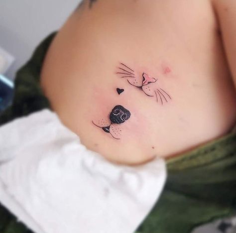 2 Cats And A Dog Tattoo, Cat And Dog Matching Tattoo, Dog And Cat Tattoo Together, Cat Nose Tattoo, Dog Nose Tattoo, Dog And Cat Tattoo, Cat Dog Tattoo, Dog Mom Tattoo, Dog Cat Tattoo