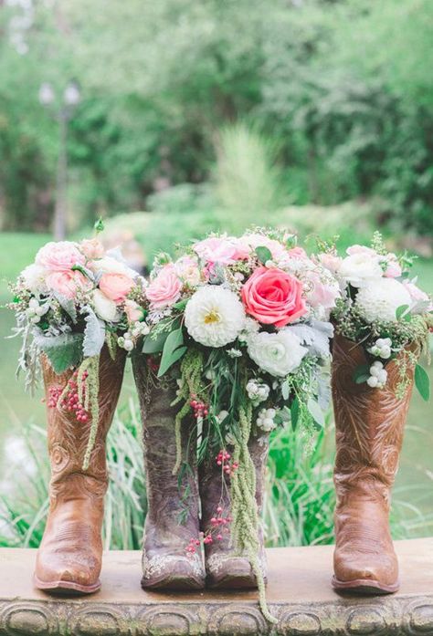 Green Amaranthus, Boots With Flowers, Kiwi Vine, Cowgirl Boots Wedding, Maiden Hair, Avalon Nj, Vintage Barn Wedding, Country Wedding Photography, Rustic Photography