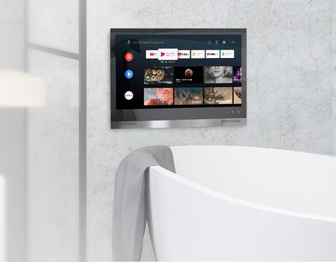 Bathtub With Tv On Wall, Bathroom Tv Ideas, Tv In Bathroom Ideas, Bathtub Tv, Bathroom With Tv, Bathtub With Tv, Brisbane House, Shower Tv, Tv Options