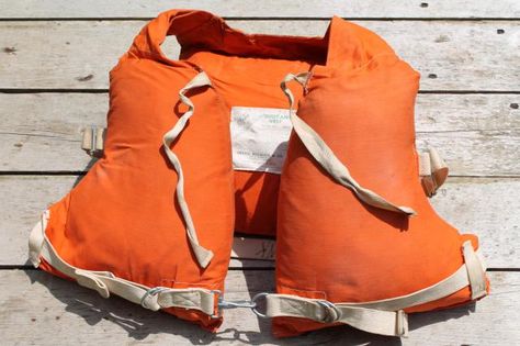 1950s vintage life preserver buoyant vest, kapok fill orange cotton life jacket 1950s Life, Life Vests, Life Jackets, Life Preserver, Fishing Vest, Life Vest, Vintage Nautical, Vintage Life, Life Jacket