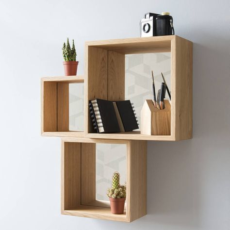 Are you interested in our wooden mirror shelf? With our Oak cubes you need look no further. Mirror Shelves, Mirror Cube, Cube Wall Shelf, Wood Cube, Hexagon Mirror, Wood Hexagon, Hexagon Shelves, Box Shelves, Cube Shelves