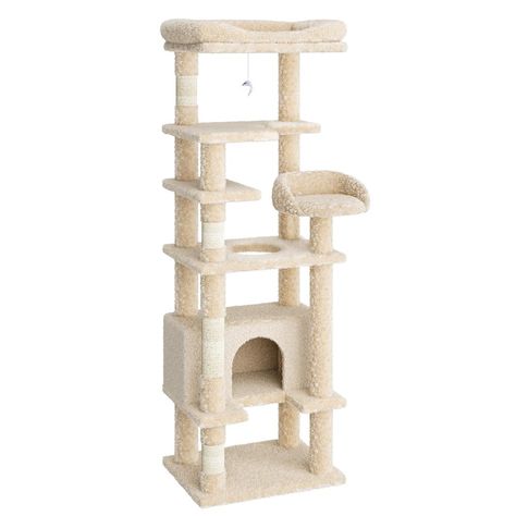 71'' Tall Cat Tree, Multi-Level Cat Tower Condo with Scrating Post, Large Top Perch and Dangling Rope, Roomy Condo for Indoor Cats Cat Tree For Small Spaces, Tall Cat Tree, Cat Trees Homemade, Feral Cat Shelter, Wooden Cat House, Cat Wall Shelves, Diy Cat Tree, Outdoor Cat House, Cat Towers