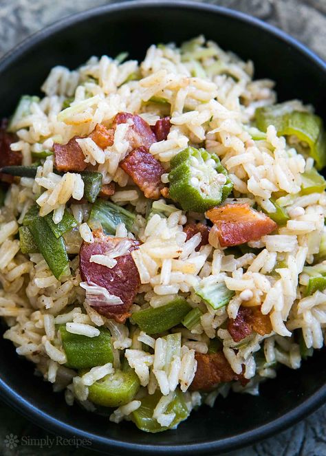 Okra And Bacon Recipes, Okra Pasta Recipes, Okra Rice Pilaf, Recipes Using Okra, Meals With Okra, Okra And Rice Recipes, Okra Side Dish, Okra Meals, Okra Perloo