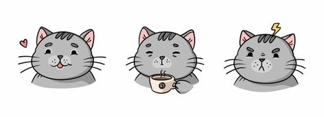 Ilustración de dibujos animados de difer... | Premium Vector #Freepik #vector #cafe #corazon #dibujos-animados #animal Premium Vector Cartoon, Gray Cat, Different Emotions, Vector Cartoon, Cartoon Illustration, Premium Vector, Graphic Resources, Hello Kitty, Kitty