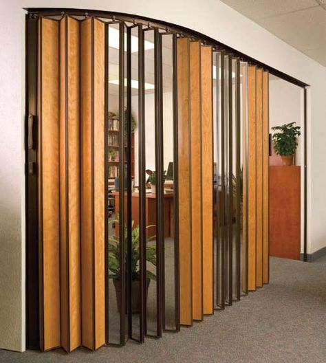 How to achieve an open concept design, save space and still have privacy. Accordian Door, Accordion Folding Doors, Hotel Conference Rooms, Modern Patio Doors, Accordion Door, Pintu Interior, Folding Partition, Accordion Doors, Sliding Folding Doors