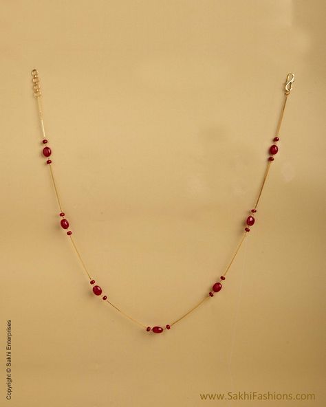 agmso_10355_yellow_red_pure_gold_ruby_chain Gold Chain With Beads, Ruby Chains Gold, Simple Chains Gold, 10 Grams Gold Chain Design, Simple Chain Designs Gold, Beads Chains Designs, Ruby Mangalsutra, Small Chains Gold, Red Beads Jewellery