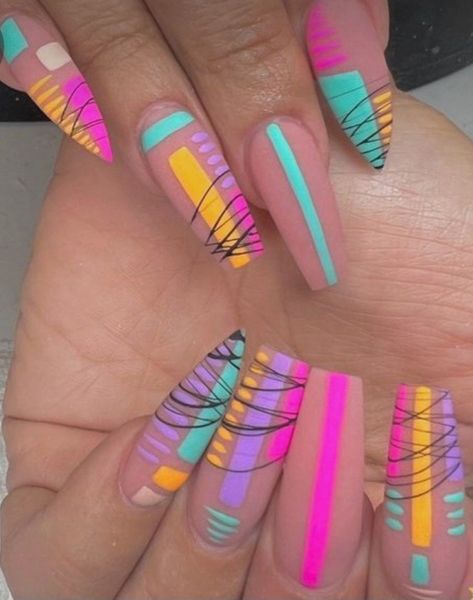 80s Nail Trends, Carnival Nail Art, 80s Nails Designs Neon, 80s Nails Designs, 80s Nails 1980s, Carnival Nails Designs, 90s Theme Nails, 80’s Nails, 80s Nail Designs