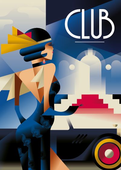 Mads Berg, Art Deco Poster, Deco Poster, A Car, A Woman, Art Deco, Blue, Art