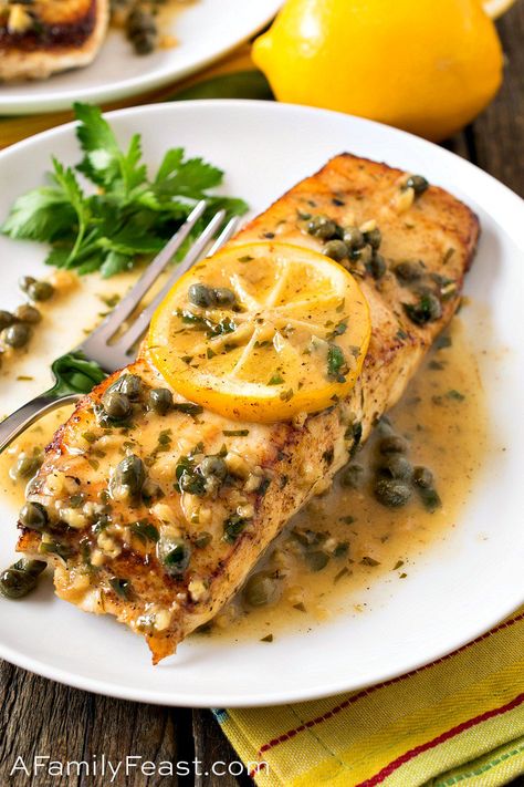 Make this restaurant-quality Pan Seared Halibut with Lemon Caper Sauce for a special occasion at home. Tender white fish smothered in a buttery lemon caper sauce! Recipe With Capers, Pan Seared Halibut, Seared Halibut, Lemon Caper Sauce, Caper Sauce, Halibut Recipes, Family Feast, Fish Dinner, Camping Recipes