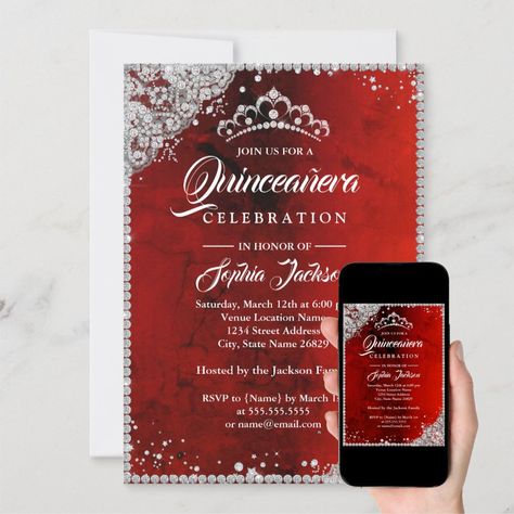 Red Birthday Party, Quinceanera Invitation, Quinceanera Invitations, 15th Birthday, Colored Envelopes, Invitation Card Design, Envelope Liners, Fathers Day Cards, Custom Invitations