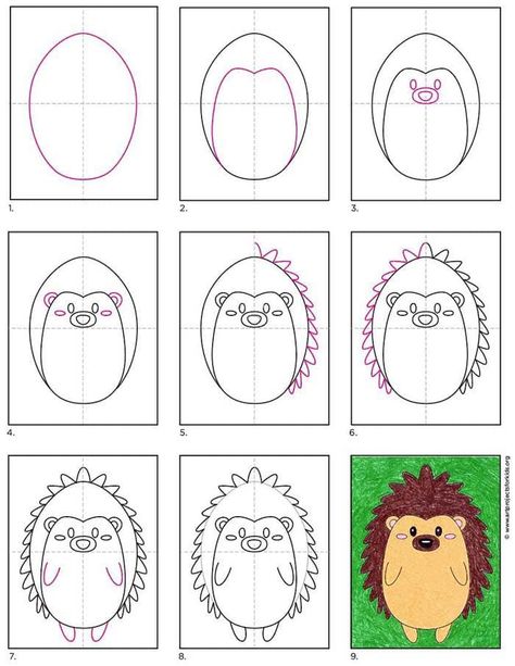 How To Draw A Hedgehog Easy, Hedgehog Art Project, Hedgehog Drawing Step By Step, How To Draw Hedgehog, Hedgehog Art For Kids, How To Draw A Hedgehog, Draw A Hedgehog, Hedgehog Coloring Page, Drawing Step By Step Easy