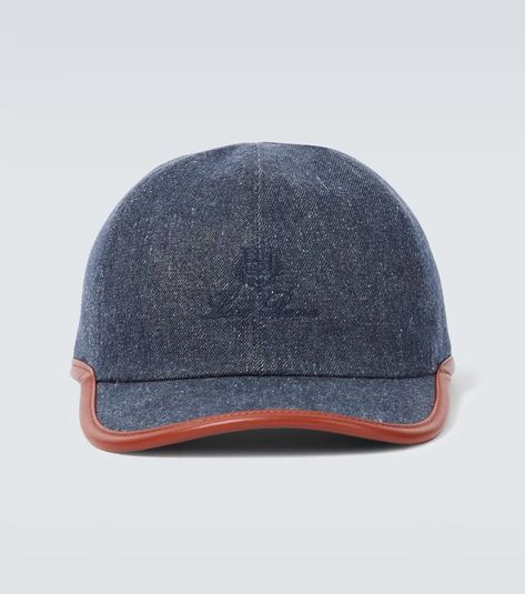 My leather-trimmed denim baseball cap in blue - Loro Piana | Mytheresa Loro Piana Cap, Loro Piana Men, Denim Baseball Cap, Embroidered Hats, Loro Piana, Leather Care, Color Names, Beanie Hats, Leather Trims