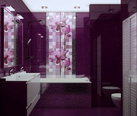 Washroom Tiles Design Modern, Kawaii Bathroom, Violet Decor, Washroom Tiles Design, How To Make Purple, Drømme Bad, Washroom Tiles, Purple Bathroom Decor, Bathroom Decor Pictures