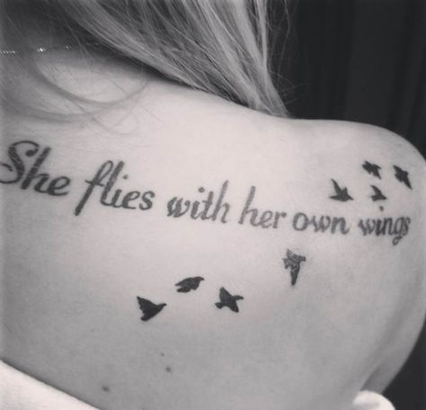 She flies with her own wings or originally in Latin Alis Volat Propriis represents the independence of women and those who identify themselves as feminists Divorce Tattoo, Wings Tattoo Meaning, Wing Tattoos On Back, Inspirational Tattoo, Tattoo Quotes For Women, Wing Tattoo, Inspiration Tattoos, Spine Tattoos For Women, Memorial Tattoos