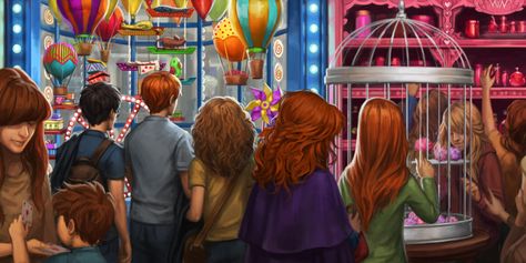 Inside Weasley's Wizard Wheezes Pottermore Art, Wizard Wheezes, Harry Potter Colors, Rubeus Hagrid, Fred And George Weasley, Images Harry Potter, Harry Potter Artwork, Fred Weasley, George Weasley