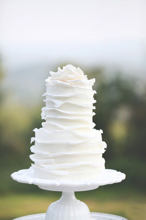 Wedding Cake  loose ruffles Scalloped Wedding Cake, Casual Wedding Cake Ideas, Wedding Cake Designs Two Tier, Wedding Cake 3 Tier Elegant, 2 Tier Wedding Cakes Simple Elegant, Minimalistic Wedding Cake, Petal Wedding Cake, Layered Wedding Cake, Polka Dot Wedding Cake