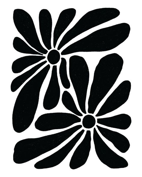 Black Drawings Ideas, Black White Art Drawing, Black White Graphic Art, Flower Art Abstract, Black And White Flowers Painting, Black On White Art, Black And White Stencil Wall, Abstract Flower Print, Wall Art Prints Black And White