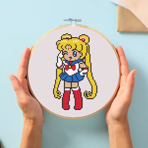 Sailor Moon Cross Stitch Pattern for Beginners. Anime Easy Cross Stitch Pattern Free Blanket Knitting Patterns, Sailor Moon Cross Stitch, Hand Embroidery Patterns Free Printable, Beading Patterns Free Tutorials, Cross Stitch Patterns Free Disney, Moon Cross Stitch Pattern, Moon Cross Stitch, Hand Embroidery Patterns Free, Knitting Patterns Free Blanket