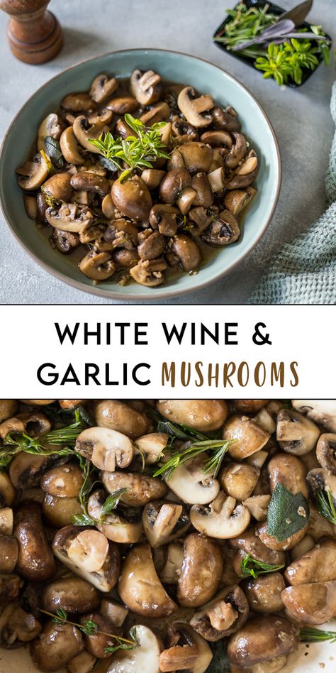 White Wine Vegetables, Vegan Garlic Mushrooms, Recipes With White Wine Vinegar, Drunken Mushrooms Recipe, White Mushroom Recipes, White Wine Mushrooms, Mushroom White Wine Sauce, Loaded Recipes, Glazed Mushrooms