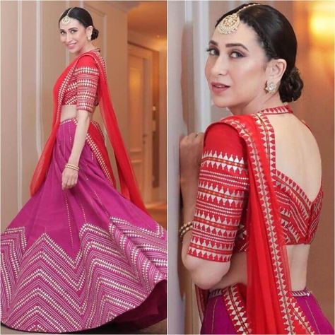 Bollywood Designer Lehenga for Festivals & Wedding Parties - K4 Fashion Karishma Kapoor, Maang Tika, Lehnga Dress, Karisma Kapoor, Lehenga Blouse Designs, Half Saree Designs, Choli Designs, Pink Lehenga, Designer Saree Blouse Patterns